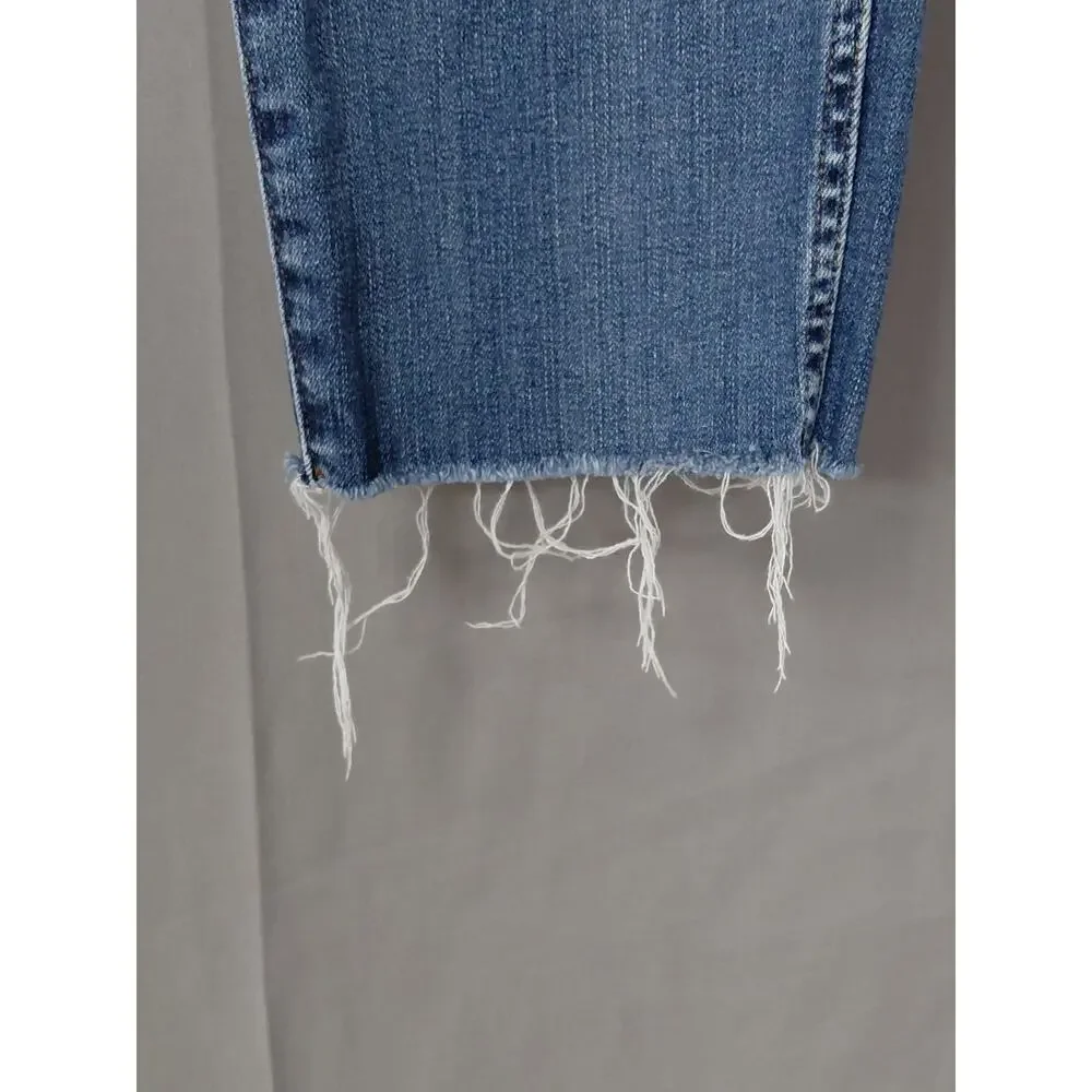 J.Crew Blue Raw Hem Medium Wash Vintage Straight Jeans Women Size 30